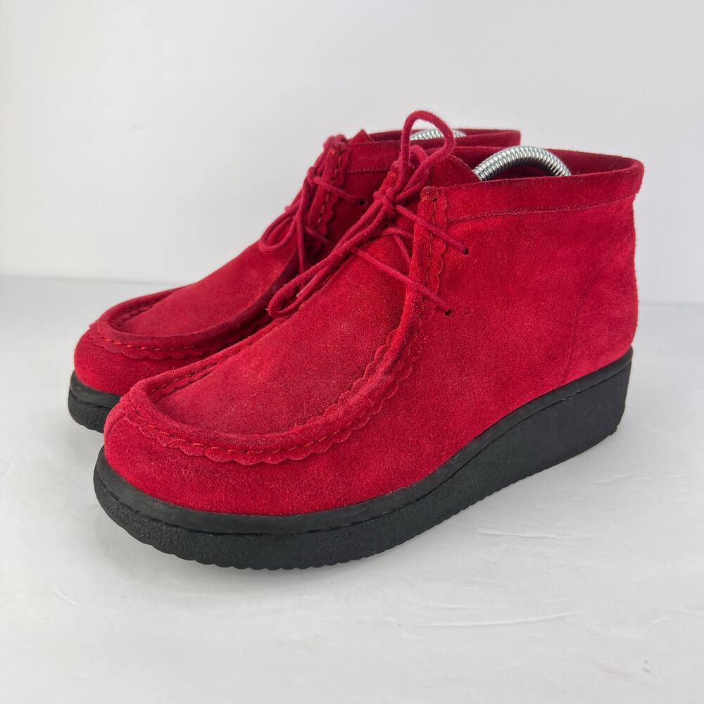 Vintage Lower East Side Y2K Women's 9 Chukka Red Suede Leather Chunky Moc Boots